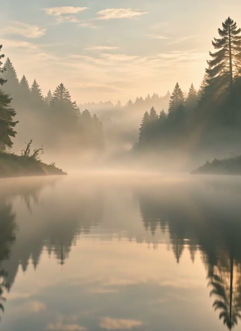 A still river under morning mist