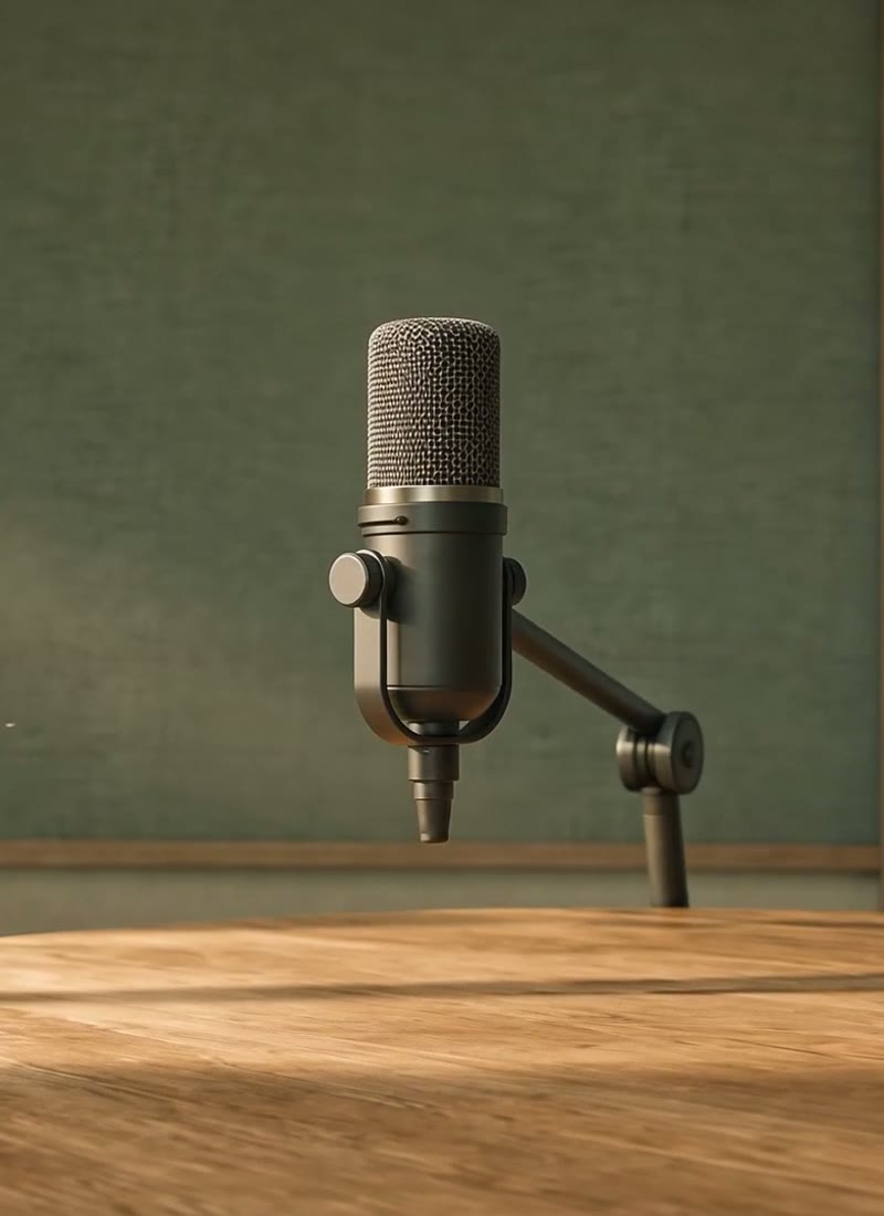 A studio microphone in warm morning light